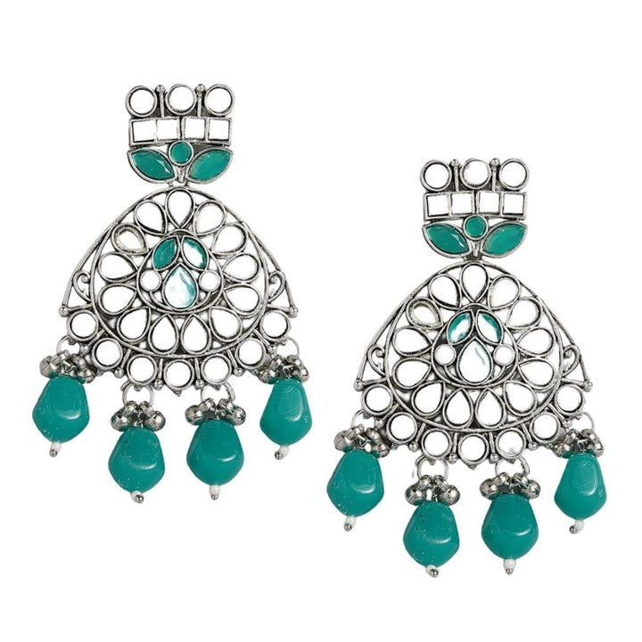 Green Mirror Work Silver-Plated Jewelry Set - Trendisia