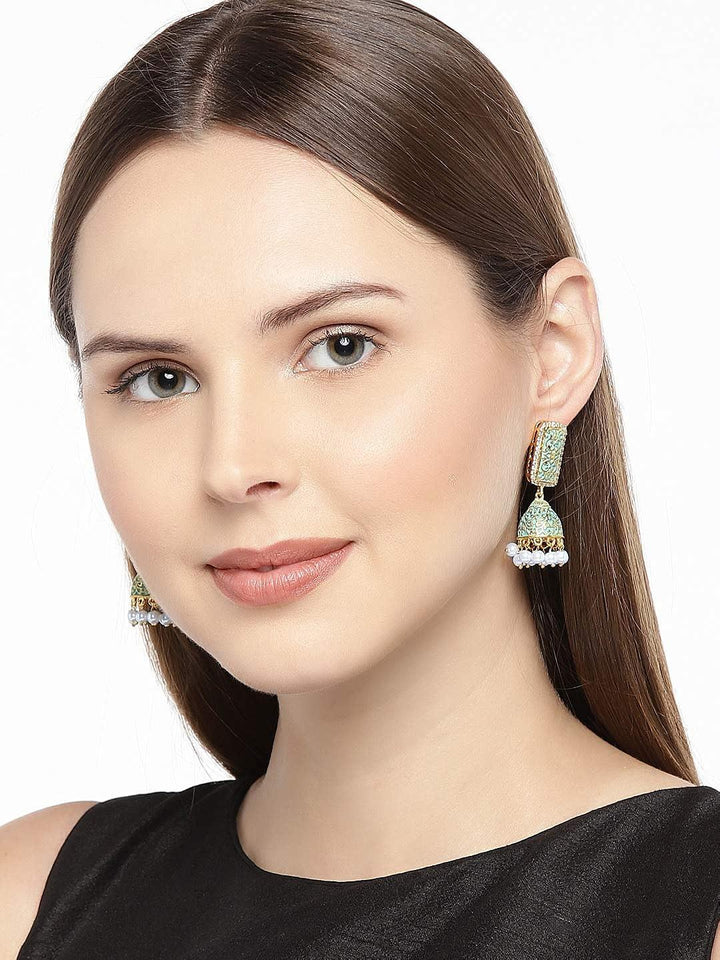 Jhumki Earrings with Ivory Enamel - Trendisia