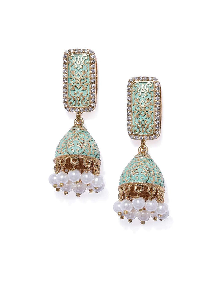 Jhumki Earrings with Ivory Enamel - Trendisia