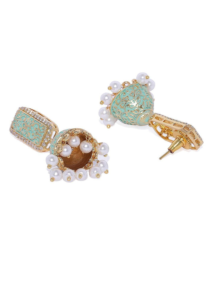 Jhumki Earrings with Ivory Enamel - Trendisia