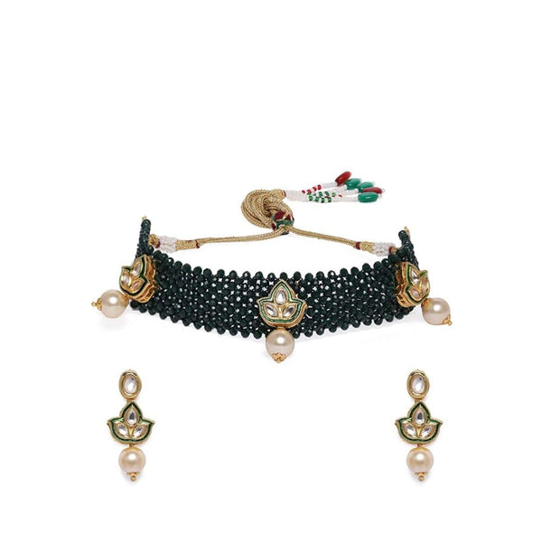 Kundan and Green Beads Choker Set - Trendisia