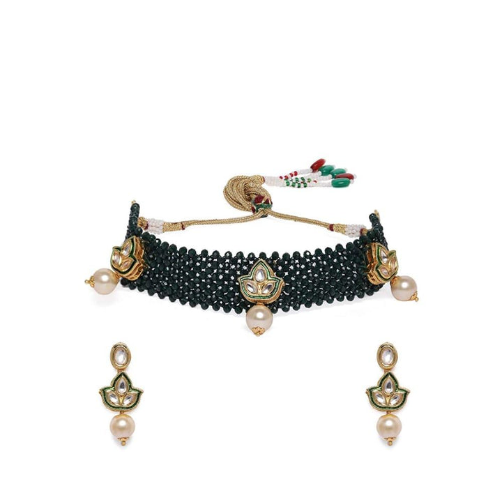 Kundan and Green Beads Choker Set - Trendisia