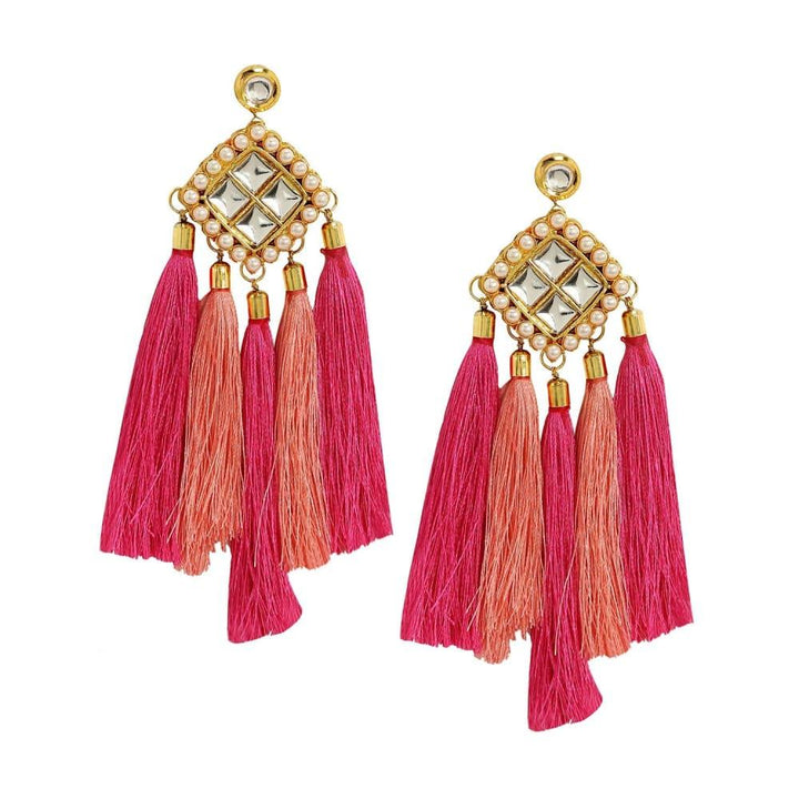 Kundan and Tassle Dangle Pink Earrings for Women - Trendisia