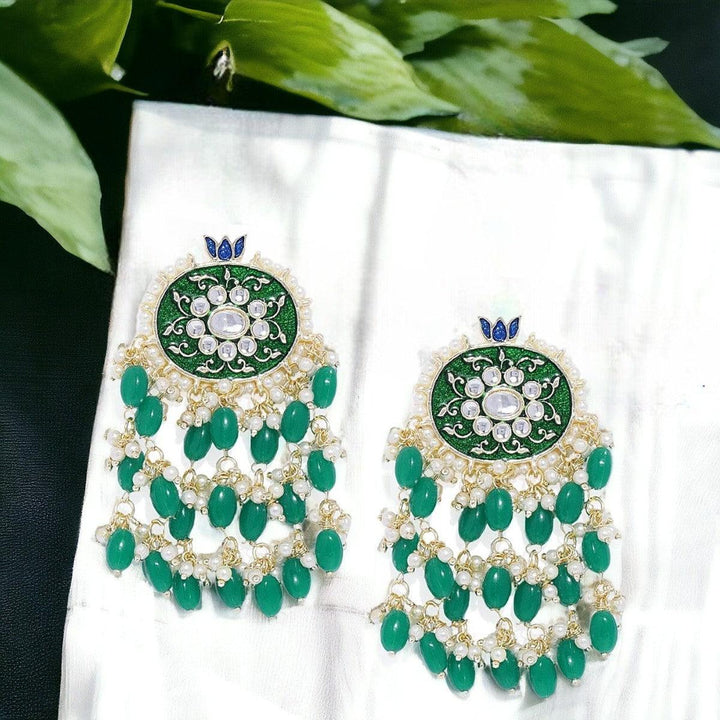 Kundan Green Pearls Stud Earrings - Trendisia