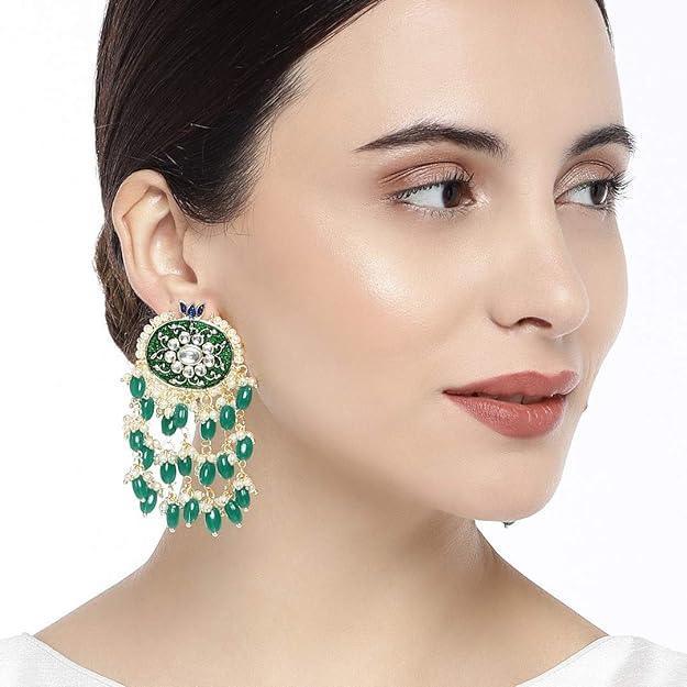 Kundan Green Pearls Stud Earrings - Trendisia