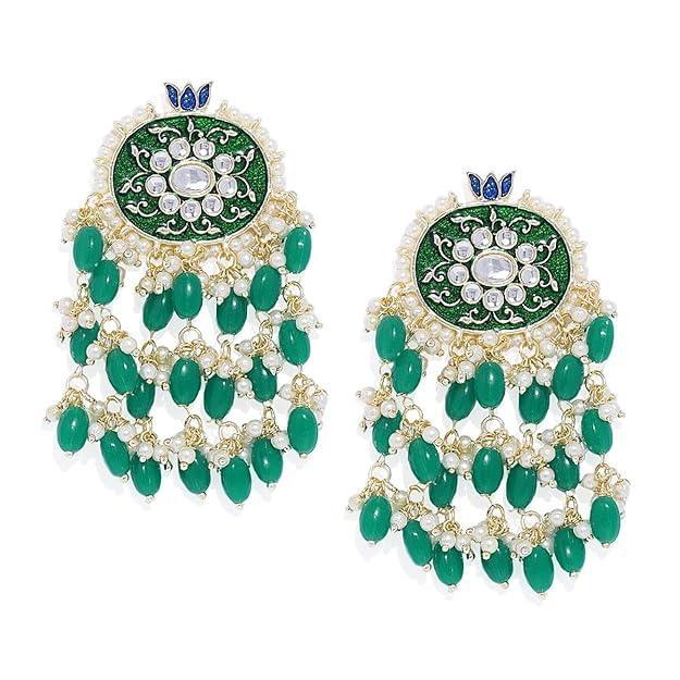 Kundan Green Pearls Stud Earrings - Trendisia