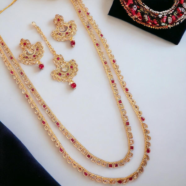 Layered Necklace Set & Earrings, Maang Tikka. - Trendisia