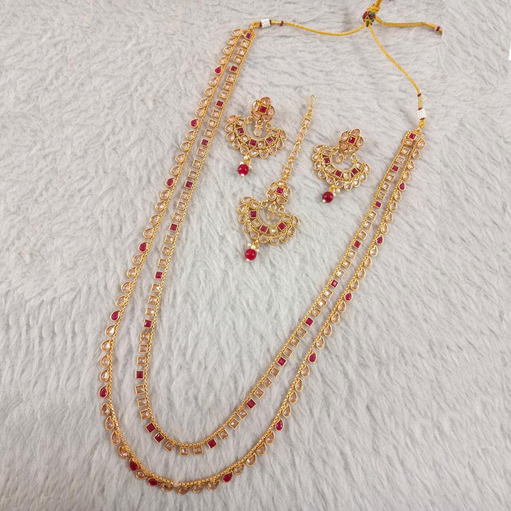 Layered Necklace Set & Earrings, Maang Tikka. - Trendisia