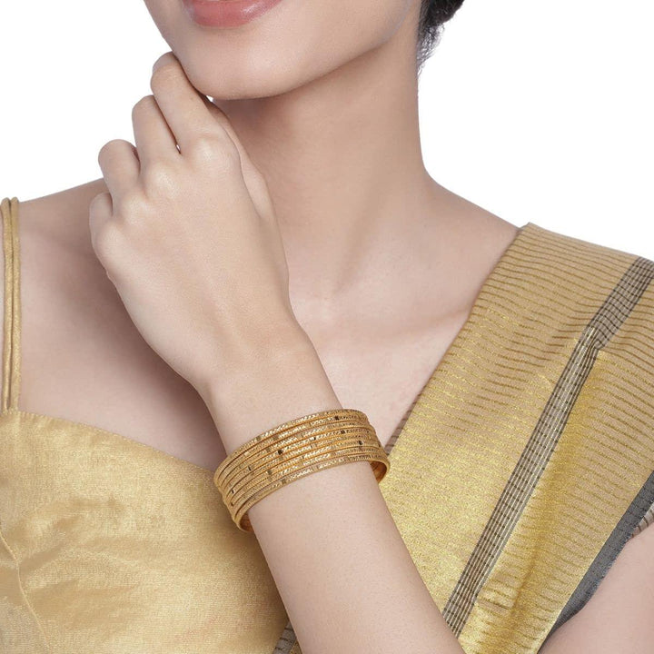 Matte Gold Plated 8 Pcs Bangles - Trendisia