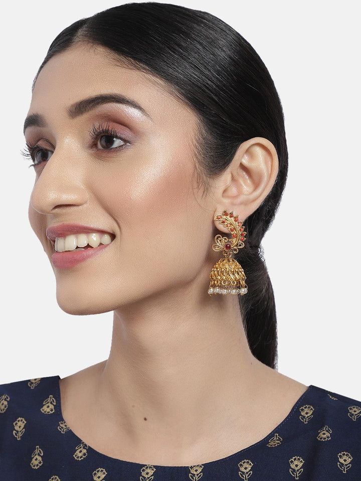 Matte Gold Plated Dome Shaped Jhumki Earrings. - Trendisia