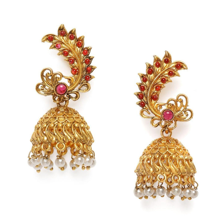 Matte Gold Plated Dome Shaped Jhumki Earrings. - Trendisia