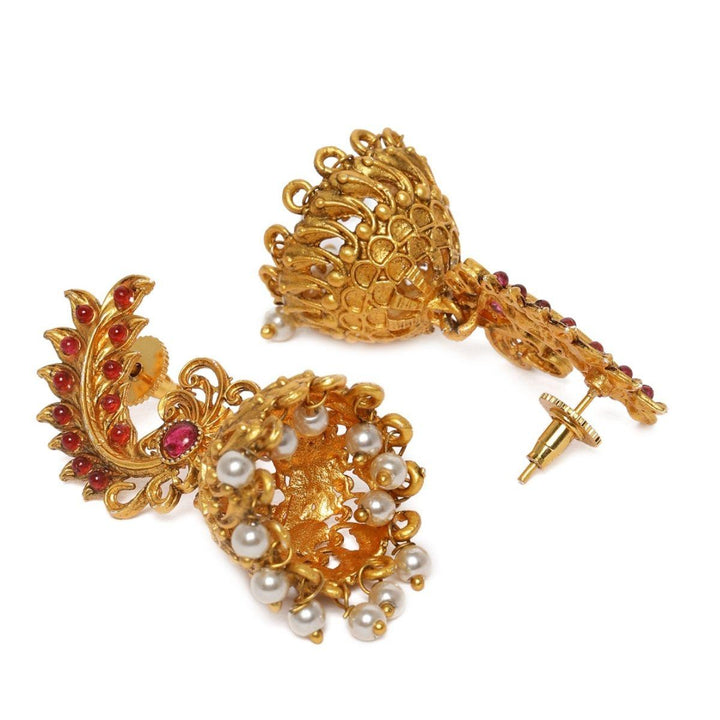 Matte Gold Plated Dome Shaped Jhumki Earrings. - Trendisia