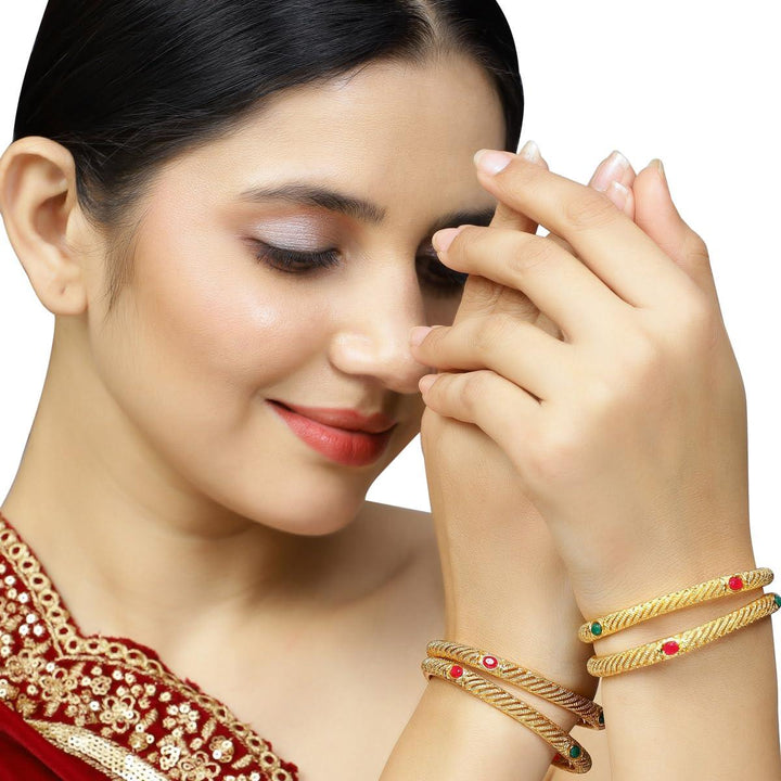 Set of 4 Matte Gold Plated Bangles - Trendisia