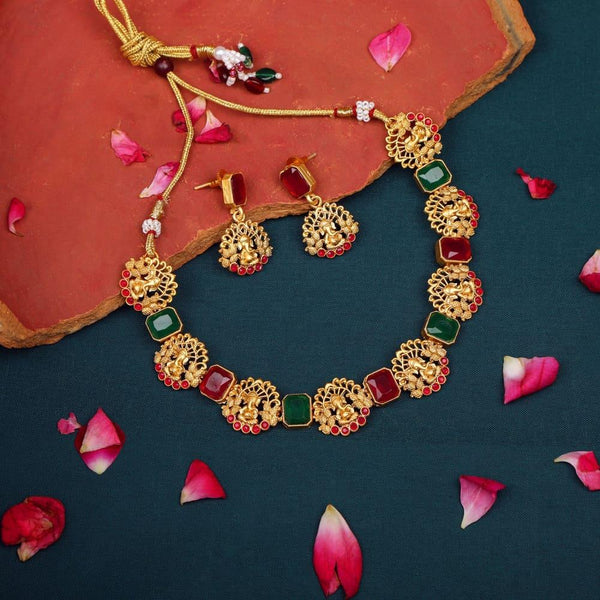 Gold-Plated Stone Temple Jewellery Set - Trendisia