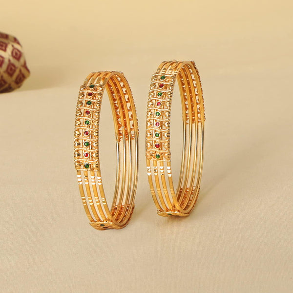 Matte Gold Plated Multicolor Bangles Set of 2 - Trendisia
