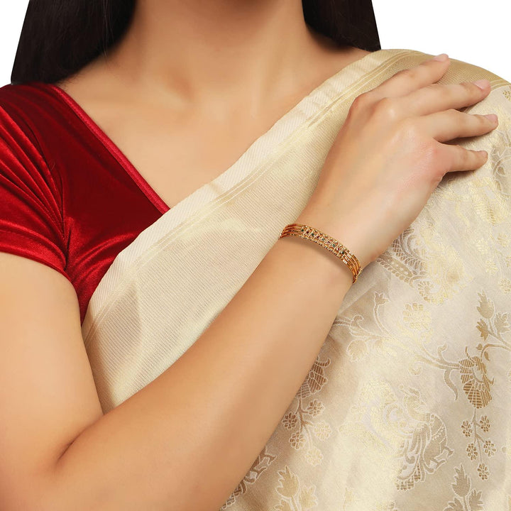 Matte Gold Plated Multicolor Bangles Set of 2 - Trendisia