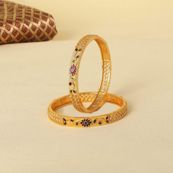 Matte Gold Plated Multicolor Set of 2 Kada - Trendisia