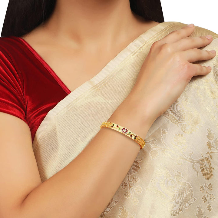 Matte Gold Plated Multicolor Set of 2 Kada - Trendisia