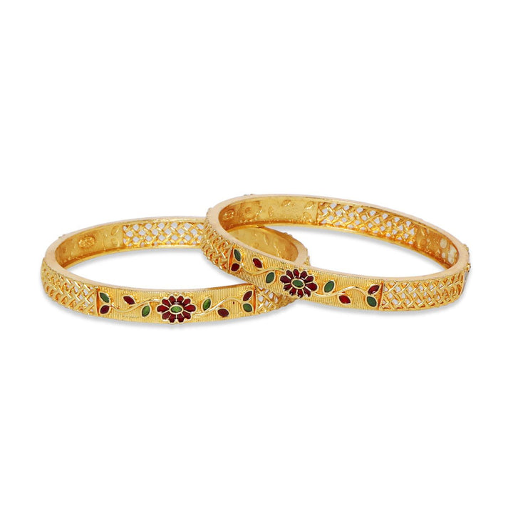 Matte Gold Plated Multicolor Set of 2 Kada - Trendisia