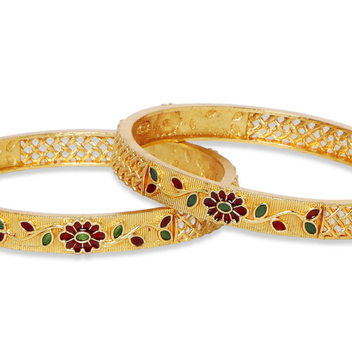 Matte Gold Plated Multicolor Set of 2 Kada - Trendisia