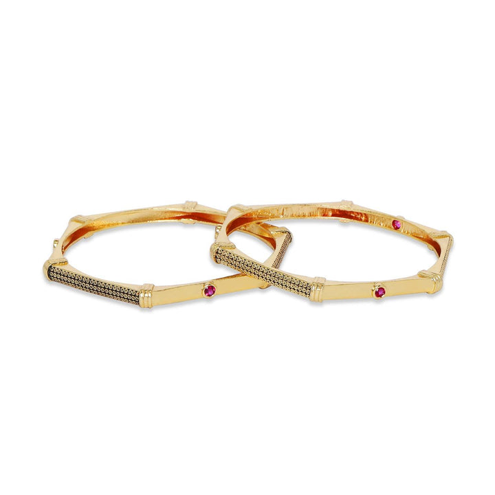 Matte Gold Plated Ruby Kada Set Of 2 - Trendisia