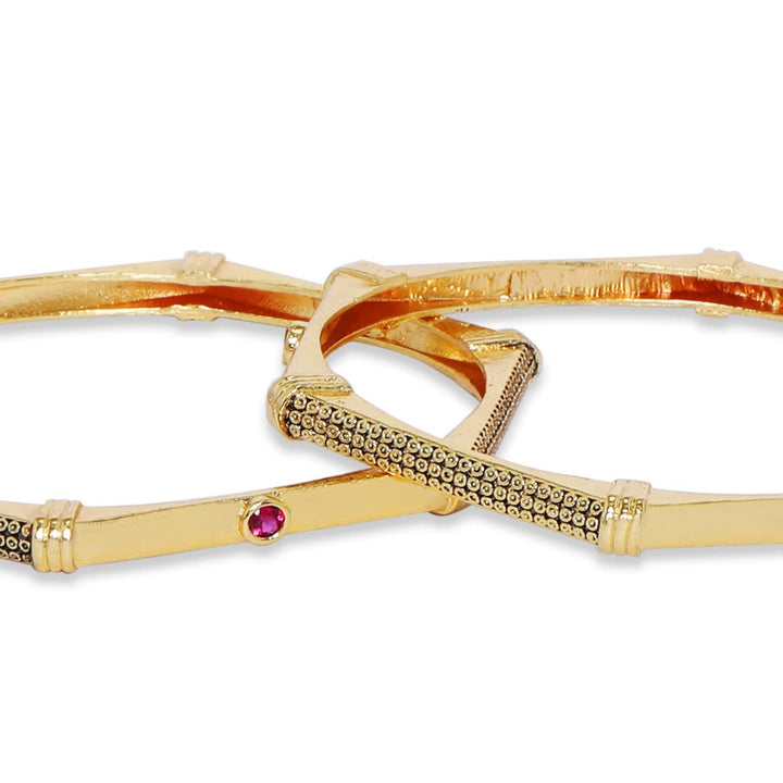 Matte Gold Plated Ruby Kada Set Of 2 - Trendisia