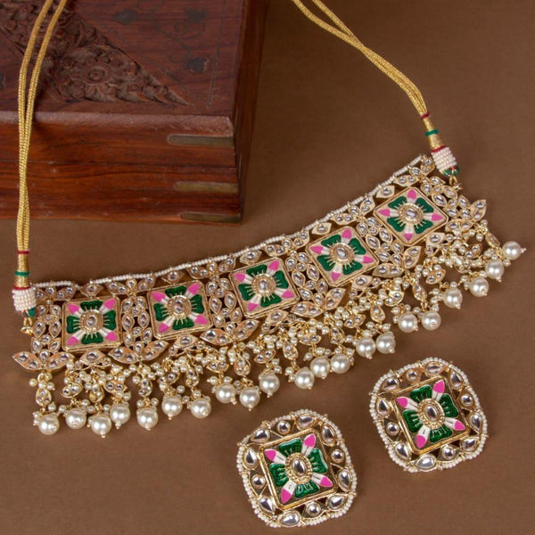 Meenakari Kundan Studded Choker Set - Trendisia