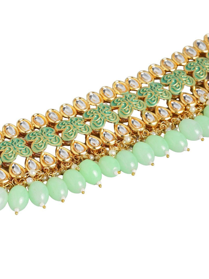 Mint Green Kundan Beaded Jewelry Set - Trendisia