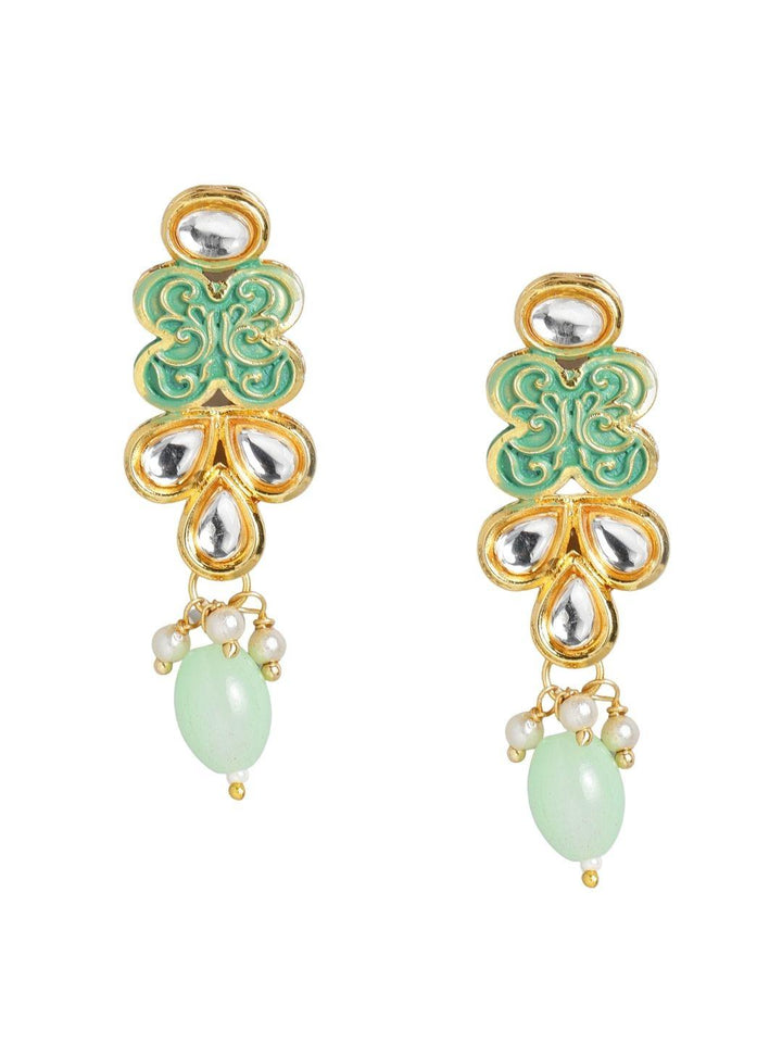 Mint Green Kundan Beaded Jewelry Set - Trendisia