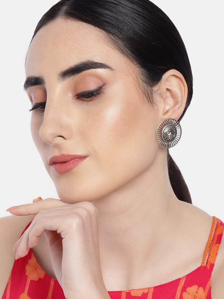 Oxidised Circular Oversized Studs - Trendisia