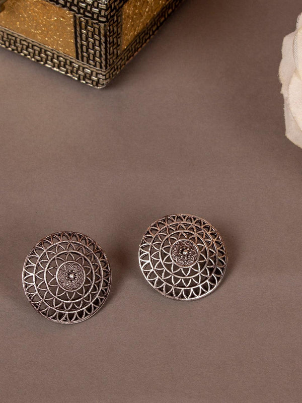 Oxidised Oversized Circular Studs - Trendisia