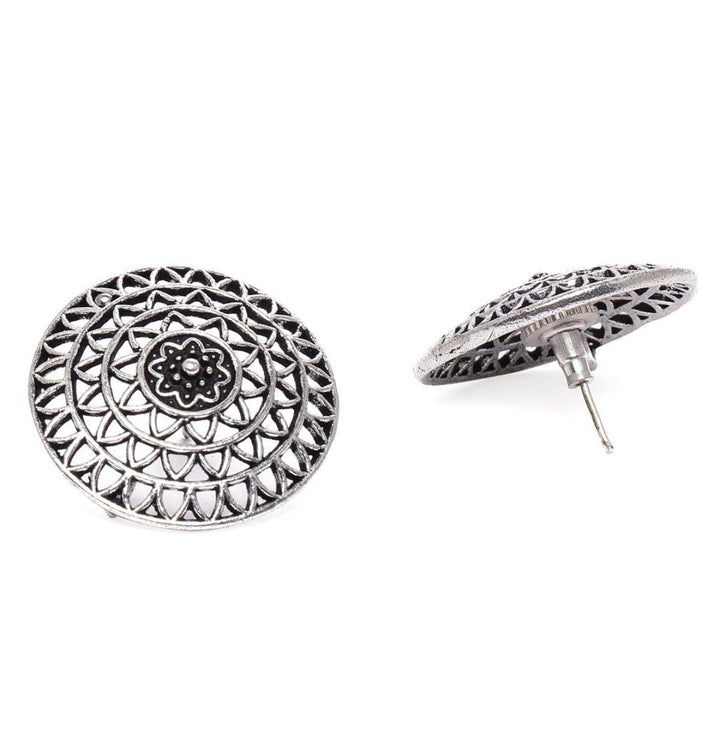 Oxidised Oversized Circular Studs - Trendisia