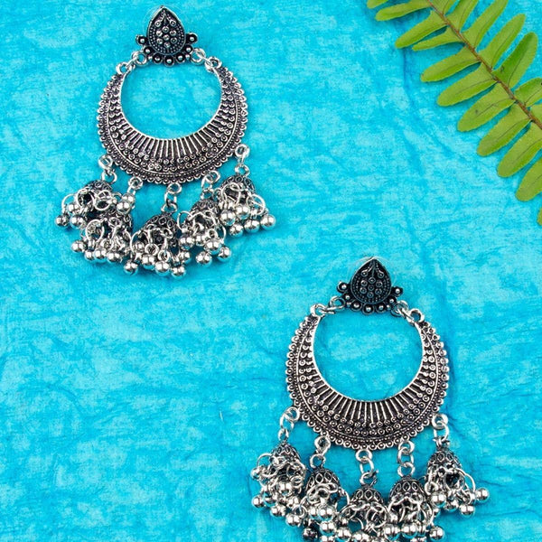 Oxidised Silver-Plated Afghan Chaandbali - Trendisia