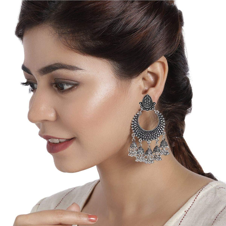 Oxidised Silver-Plated Afghan Chaandbali - Trendisia