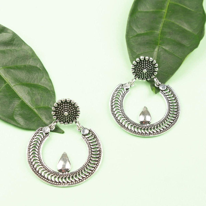 Oxidised Silver-Plated Circular Drop Earrings - Trendisia