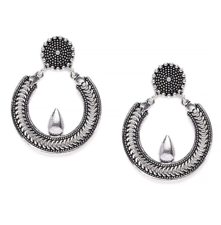 Oxidised Silver-Plated Circular Drop Earrings - Trendisia