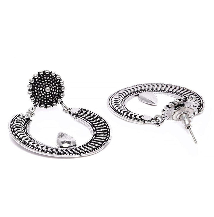 Oxidised Silver-Plated Circular Drop Earrings - Trendisia