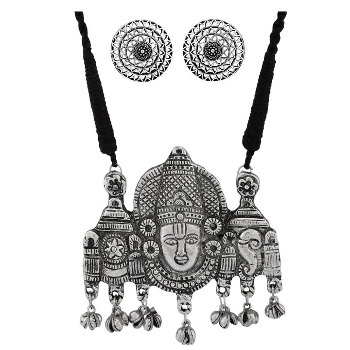 Oxidized Balaji Temple Necklace Set - Trendisia