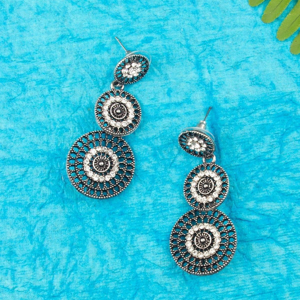 Oxidized Studded Filigree Circular Earrings - Trendisia