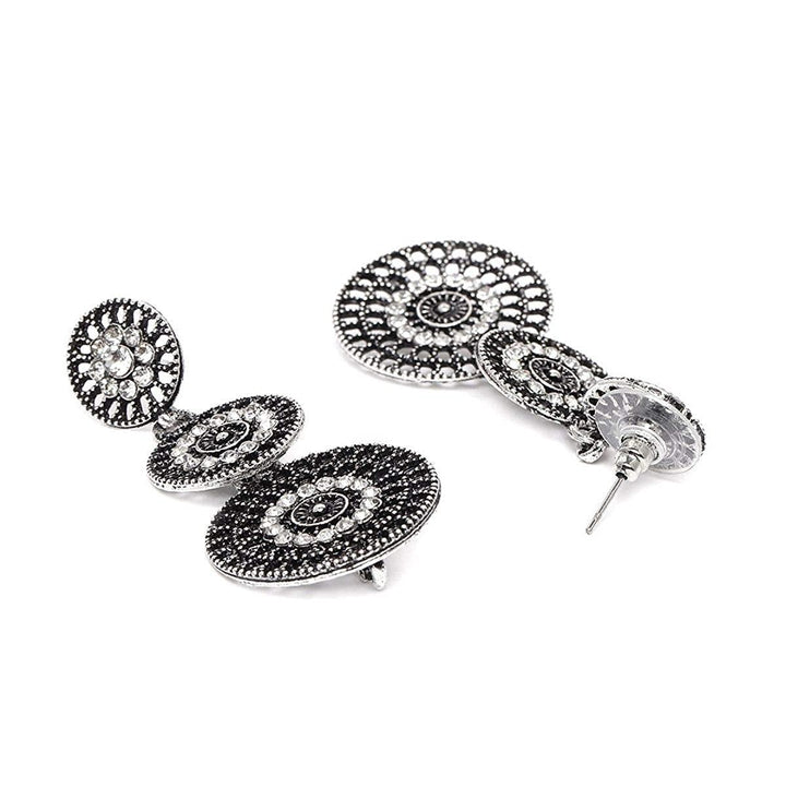 Oxidized Studded Filigree Circular Earrings - Trendisia