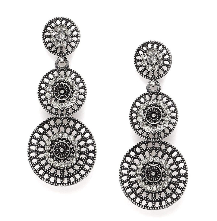 Oxidized Studded Filigree Circular Earrings - Trendisia