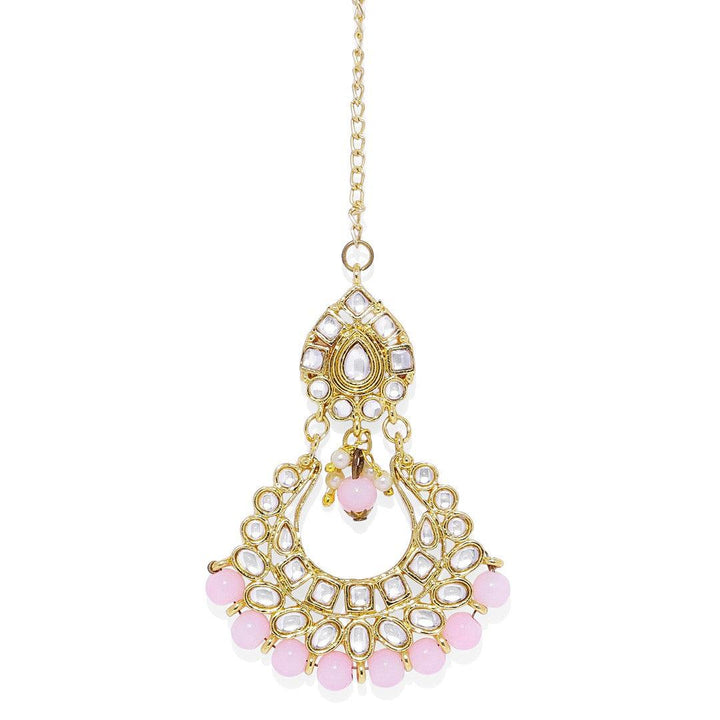 Pink Gold-Toned Kundan Beads Choker Jewellery Set - Trendisia