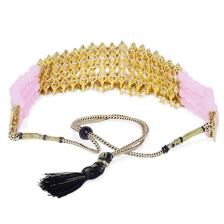 Pink Gold-Toned Kundan Beads Choker Jewellery Set - Trendisia