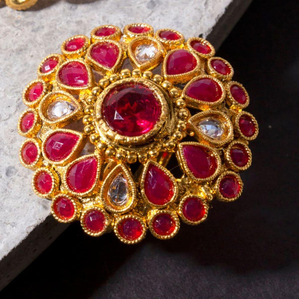 Rajwadi Inspired Pink Stones Finger Ring - Trendisia