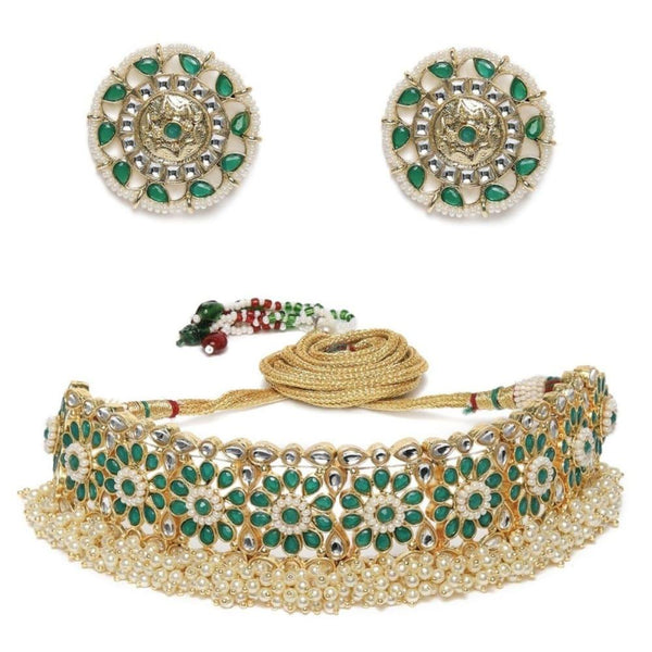 Rajwadi Kundan Emerald Choker Set - Trendisia