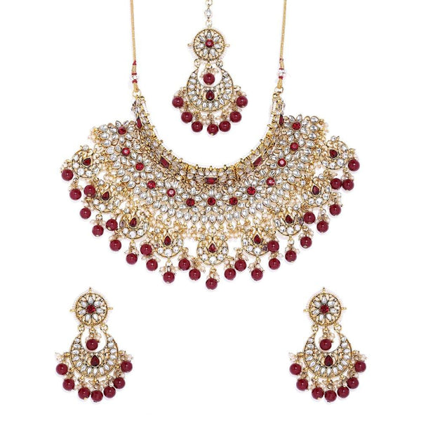 Red Gold-Toned Kundan Ruby Bridal Choker Set - Trendisia