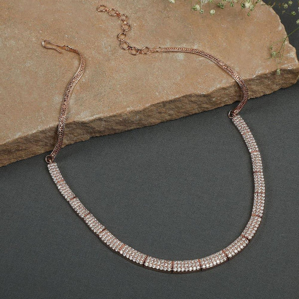 Rose Gold American Diamond Studded Choker Necklace - Trendisia