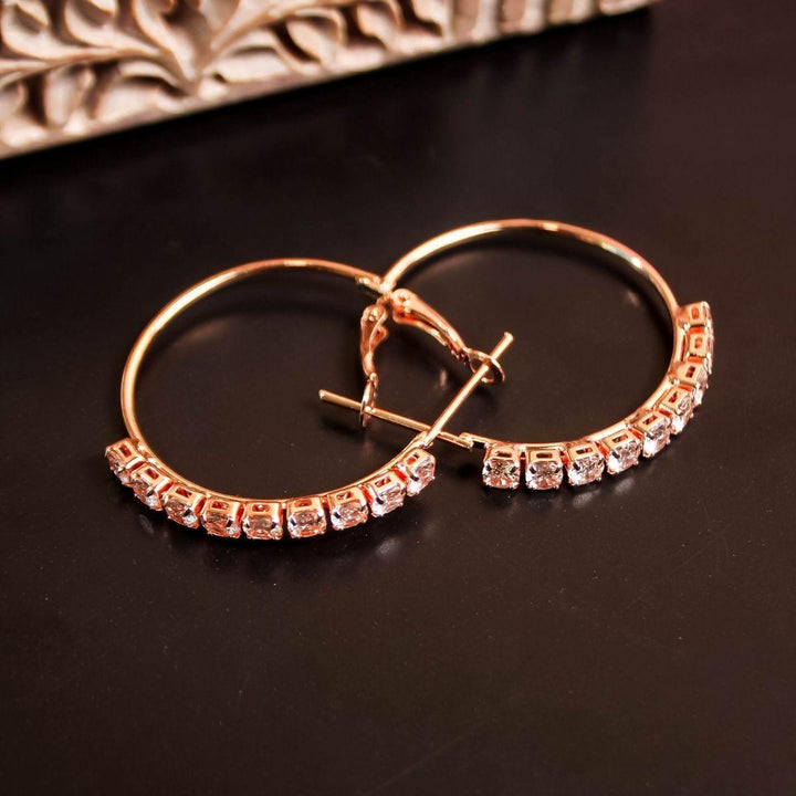 Rose Gold-Plated AD Circular Hoop Earrings - Trendisia