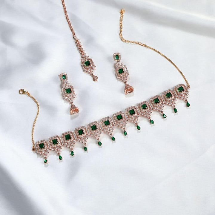 Rose Gold-Plated AD Studded Choker Set - Trendisia