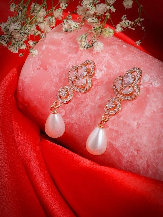 Rose Gold Plated AD Studded Drop Earrings - Trendisia